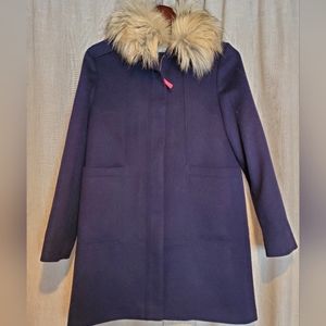 NWT Crewcuts Girl's Navy Blue Wool/Poly Dress Coat Faux Fur Collar Sz 14